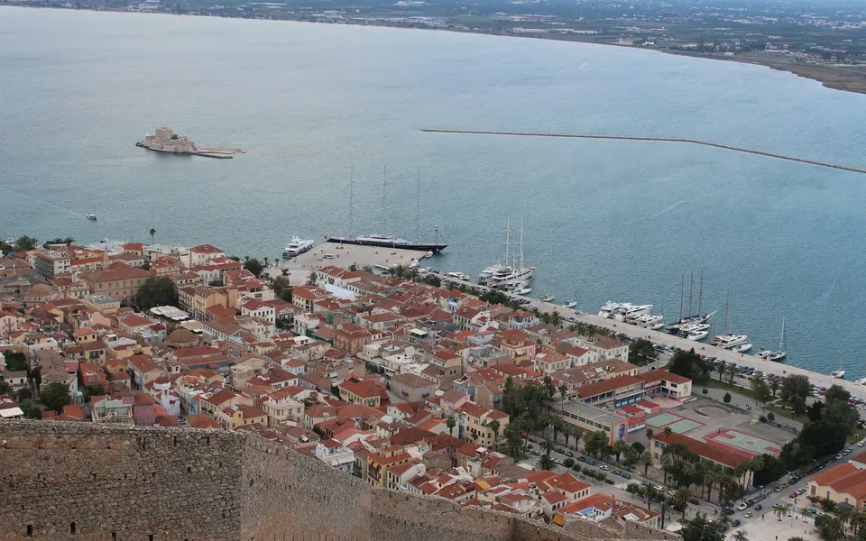 Nafplion harbor and old town on the Peloponnese coast